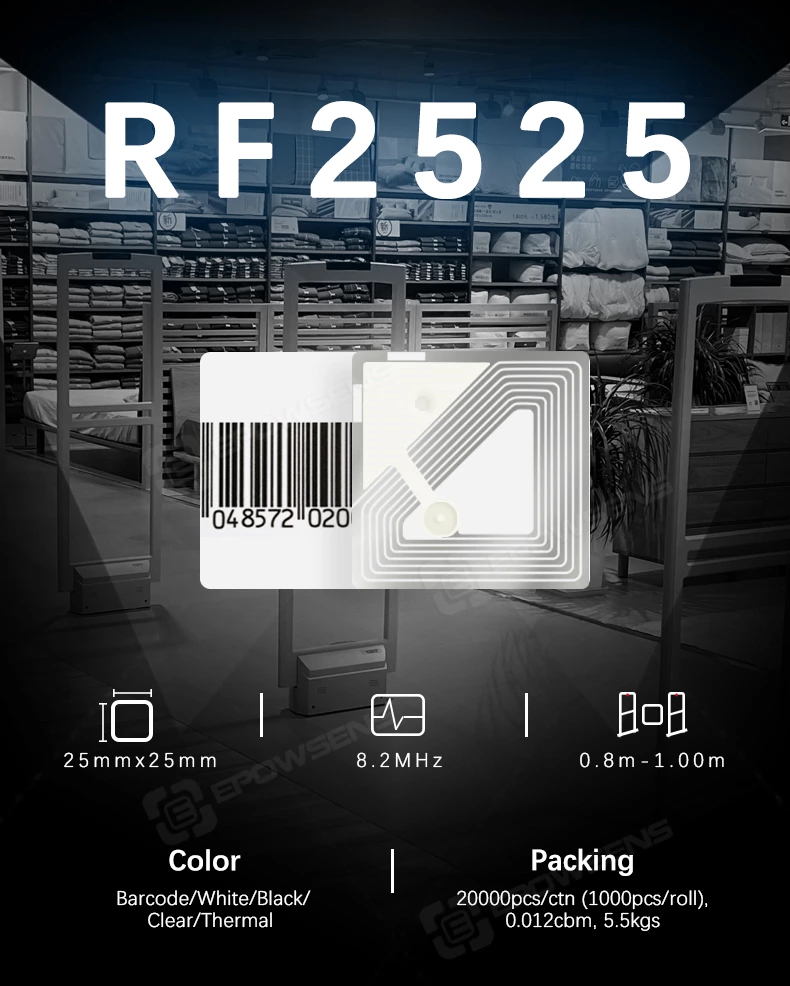 RF2525 Epowsens anti theft security labels retail loss prevention 25x25mm small RF label