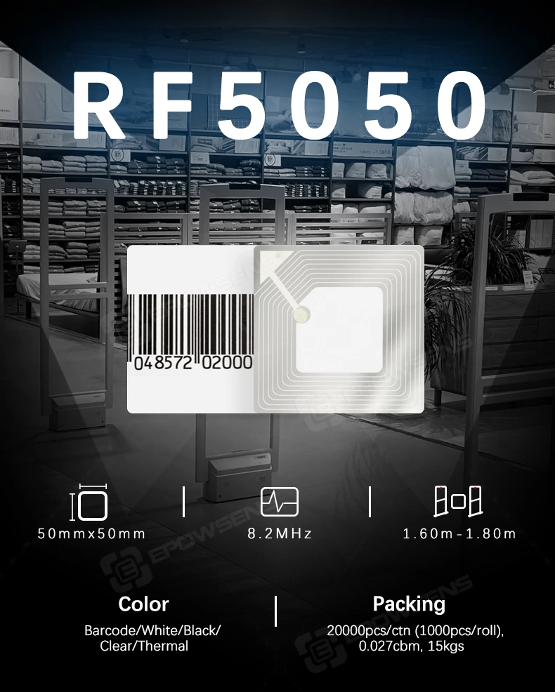 RF5050 Retail high sensitivity security eas 8.2mhz 50x50mm rf label