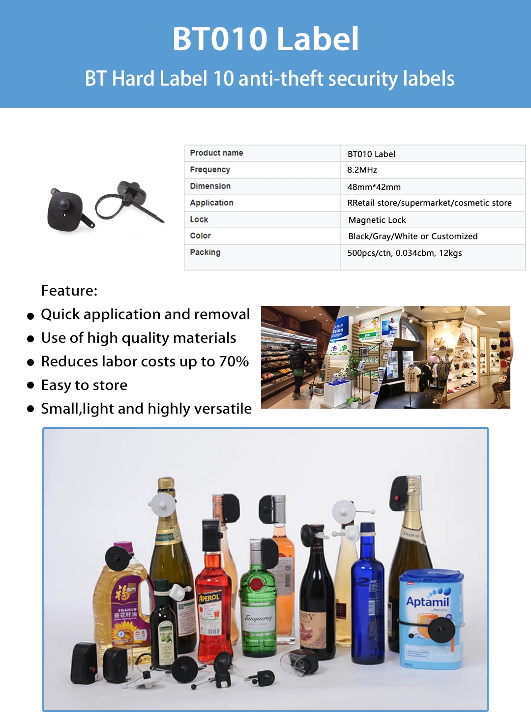 BT010 Epowsens plastic EAS anti theft mini square bottle tag for wine store