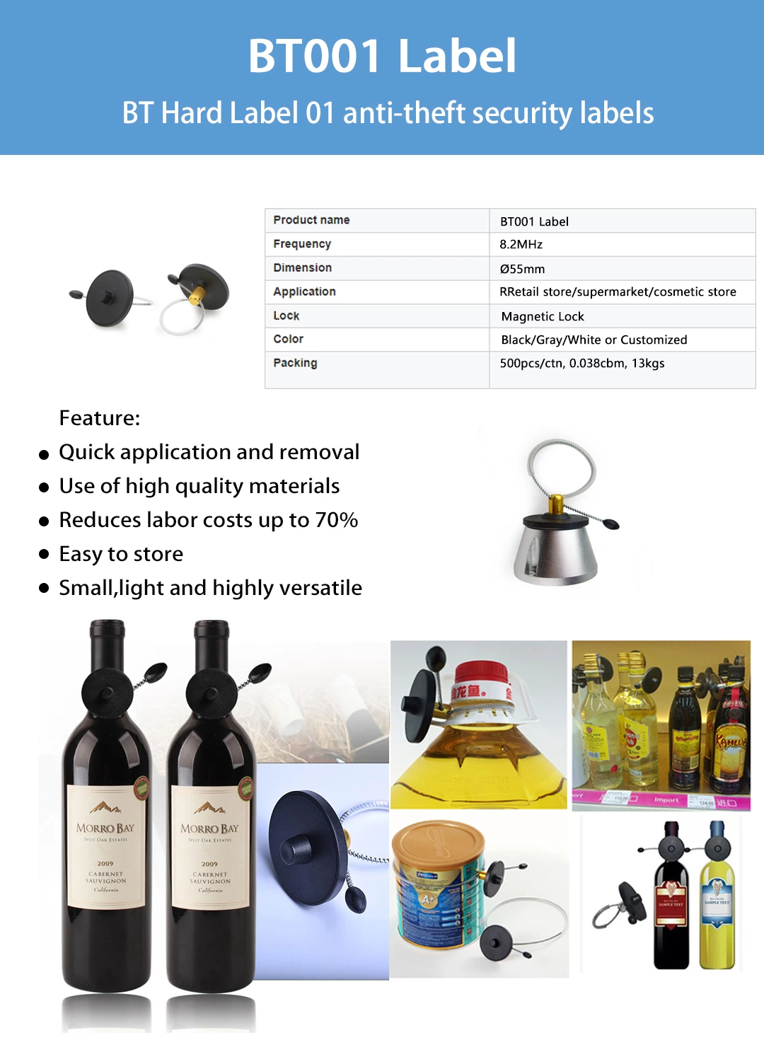 BT001 58Khz AM Metal Wine Bottle Security Tag