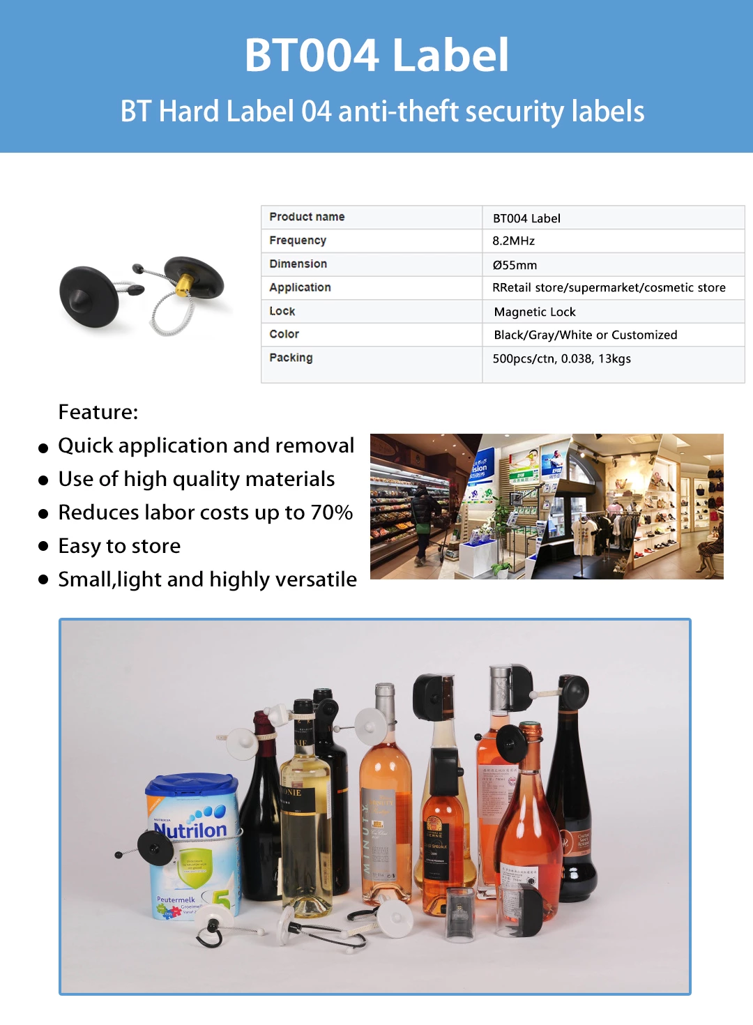 BT004 EAS RF alarm security anti-theft 8.2mhz bottle tag