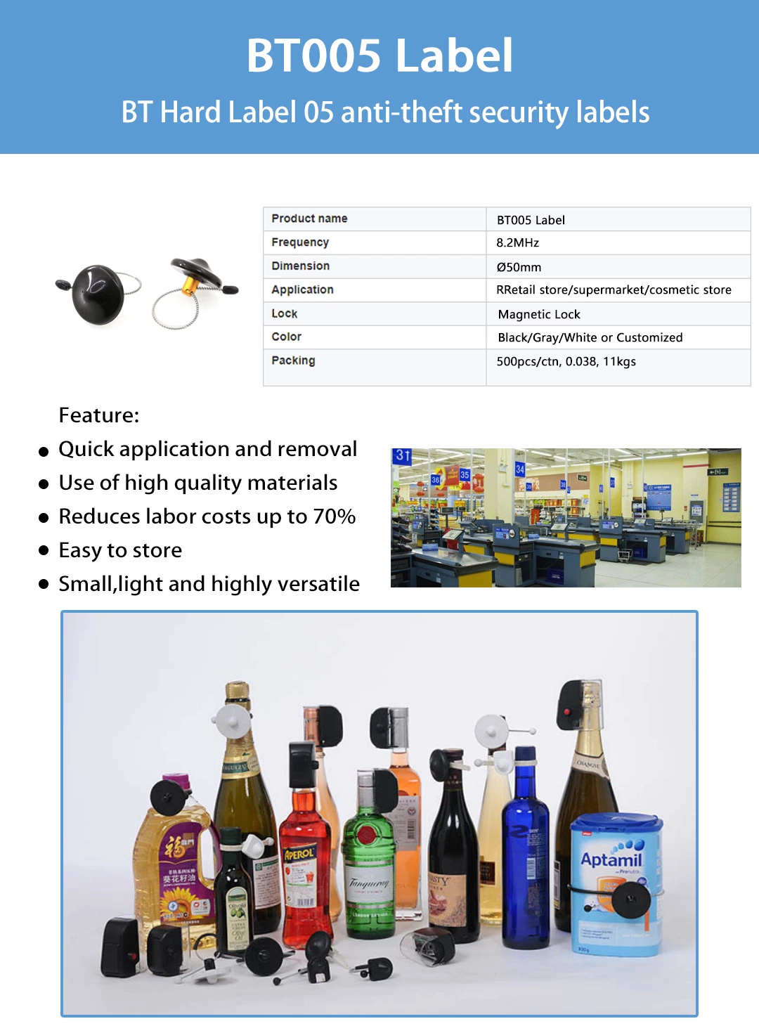 BT005 EAS round 50mm wine store anti thef security bottle tag