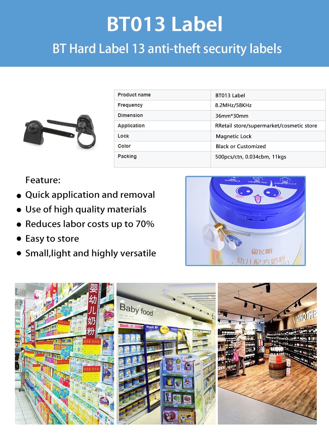BT013 EAS anti theft security bottle tag for supermarket