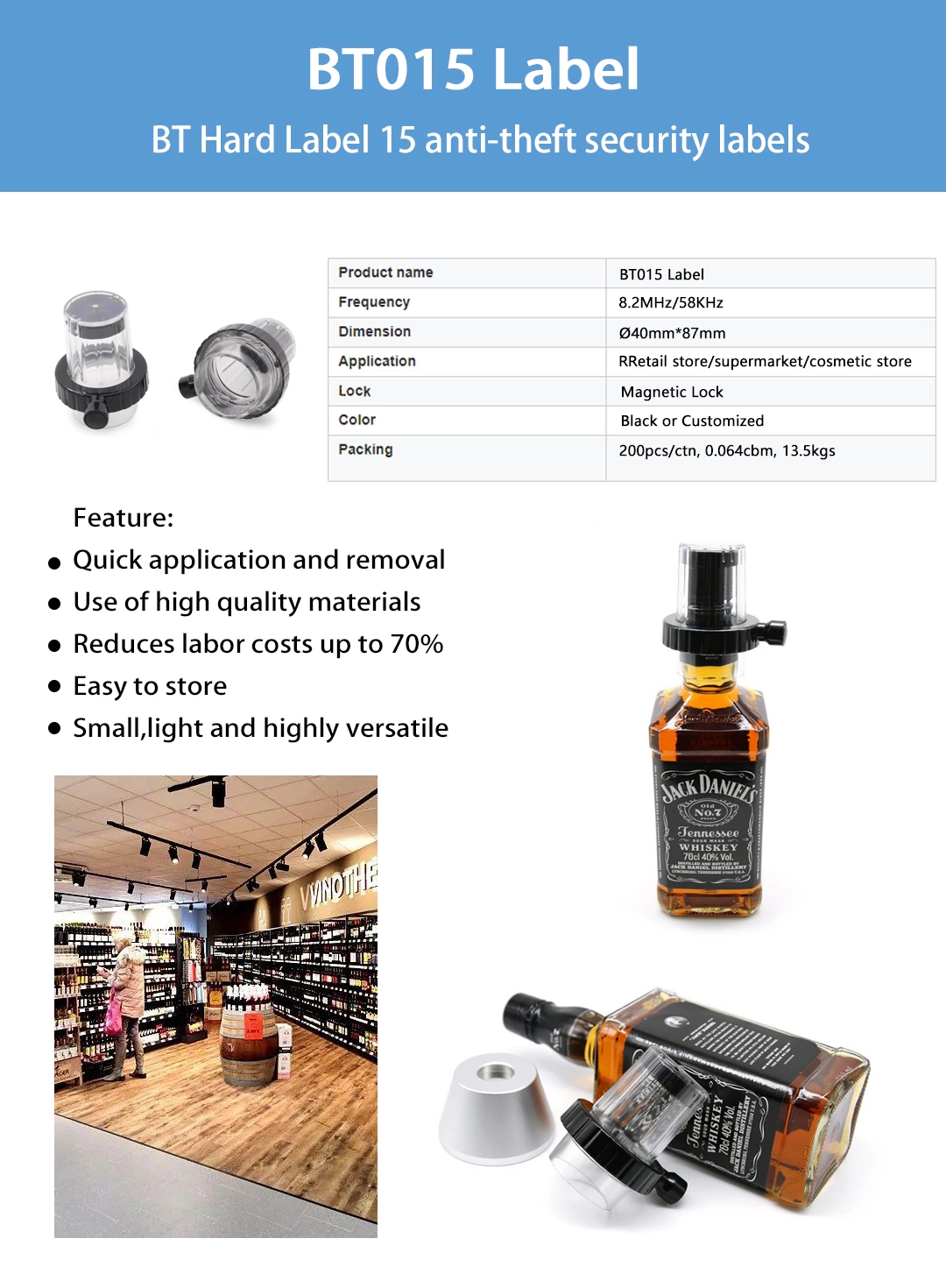 BT015 EAS RF AM plastic transparent anti-theft bottle hard tag