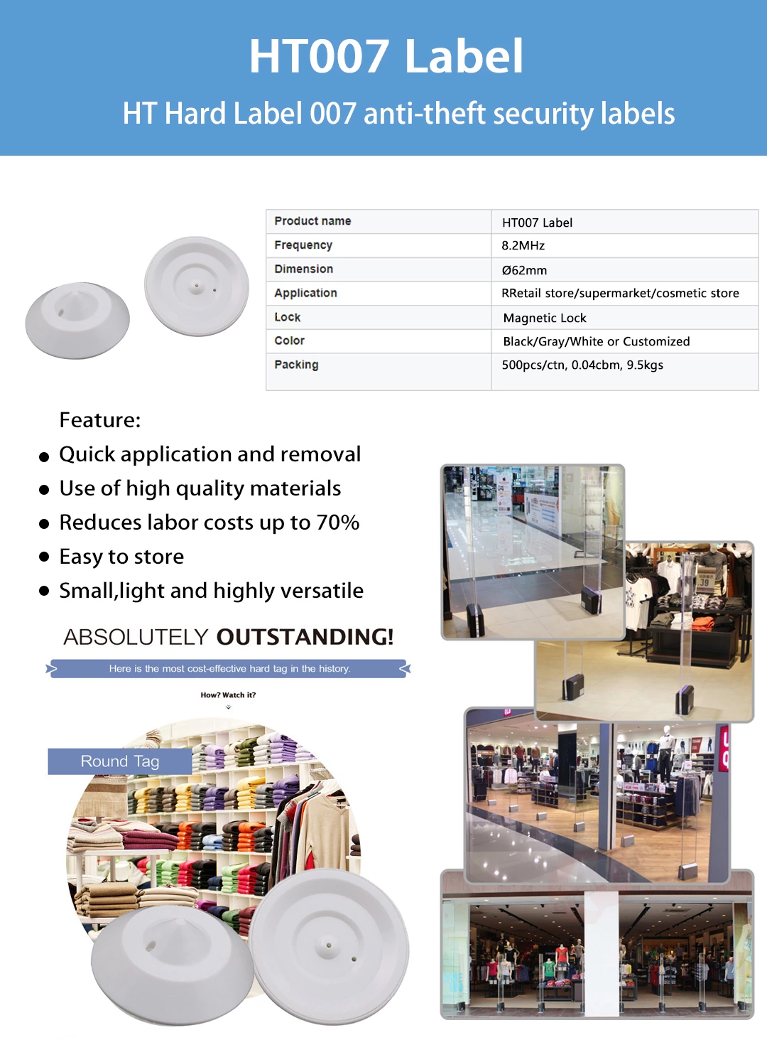 HT007 Retail Store Durable Discreet and Dependable Round Security Hard Tag