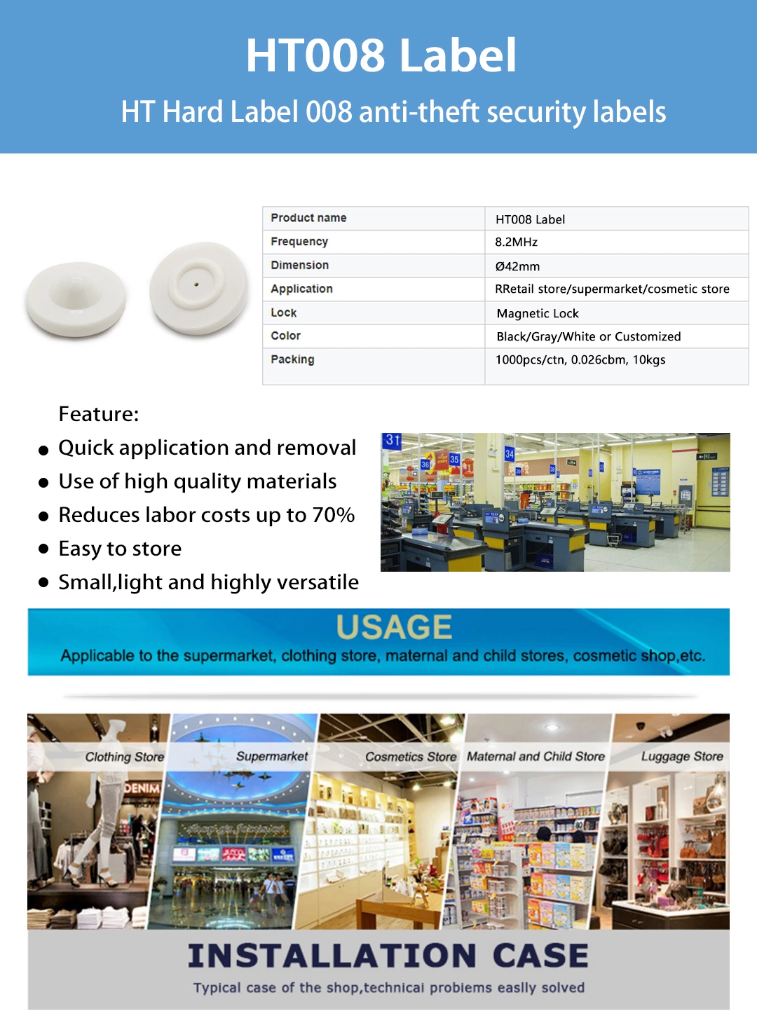 HT008 RF Anti-Theft Round Hard Tags Keep Merchandise Safe and Minimize Losses