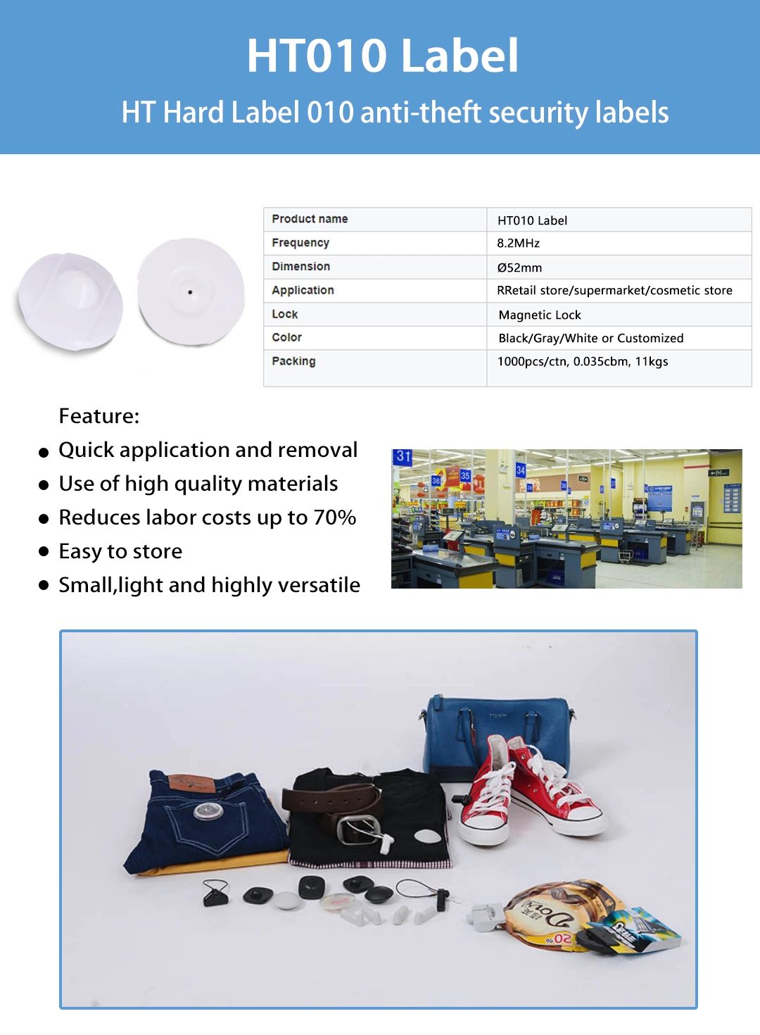 HT010 EAS retail store anti theft system midi alpha rf 8.2mhz security tag