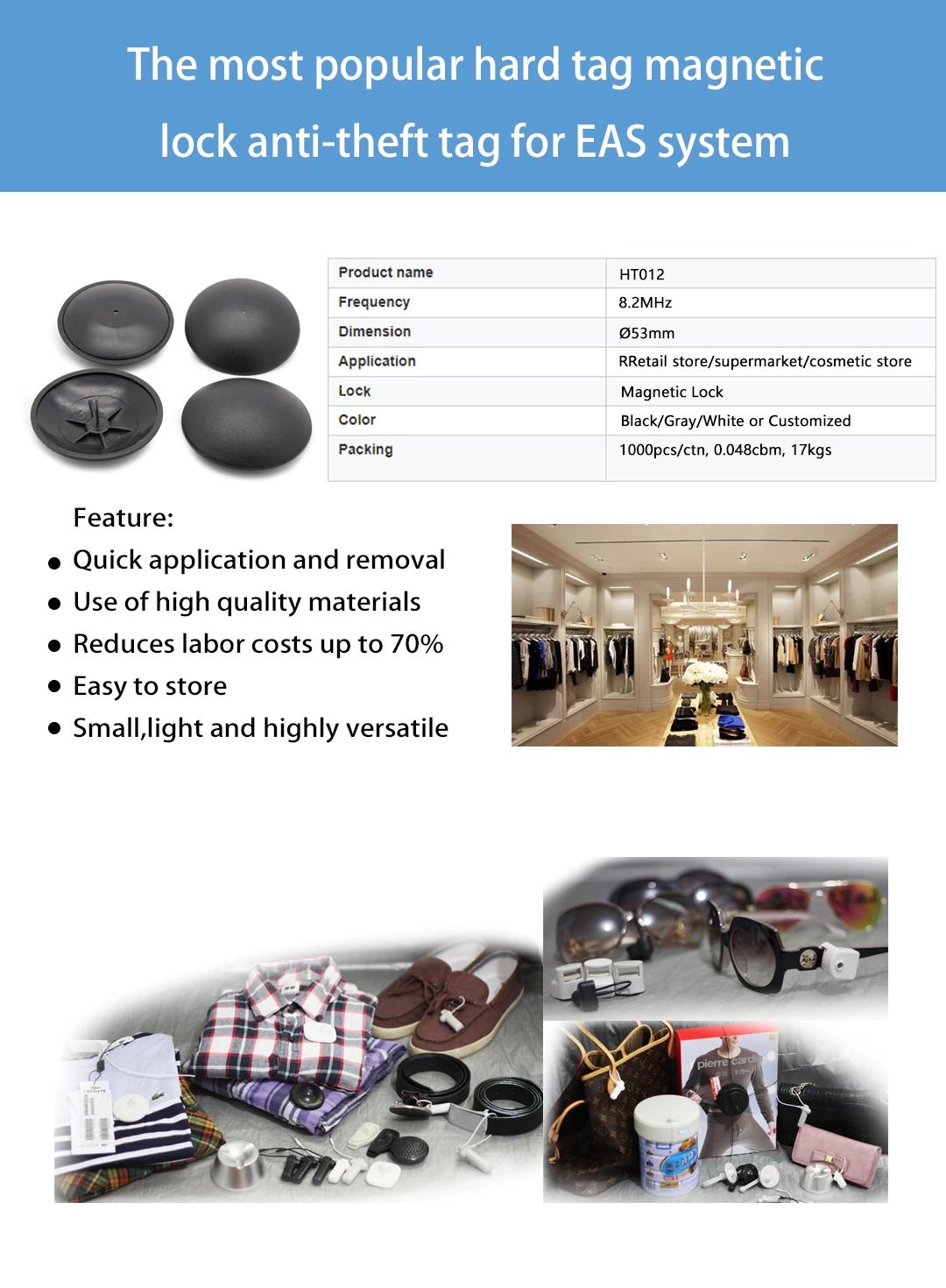 HT012 Apparel anti-theft 53mm plastic security golf hard tags